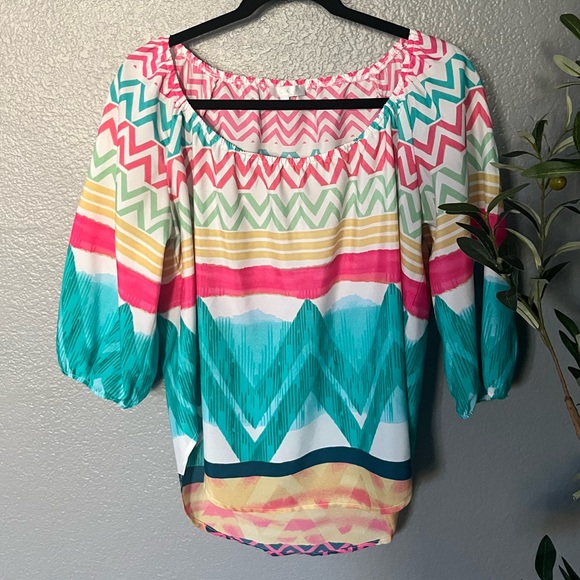 glam Tops - Glam Multi Colored High Low Blouse